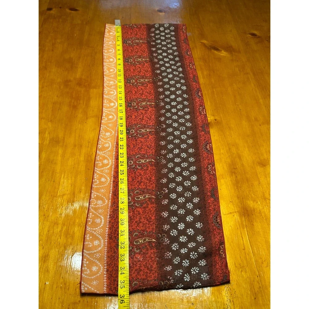 Boho Chic Paisley Floral Infinity Scarf Rust Orange Brown Multi Print Sheer Loop